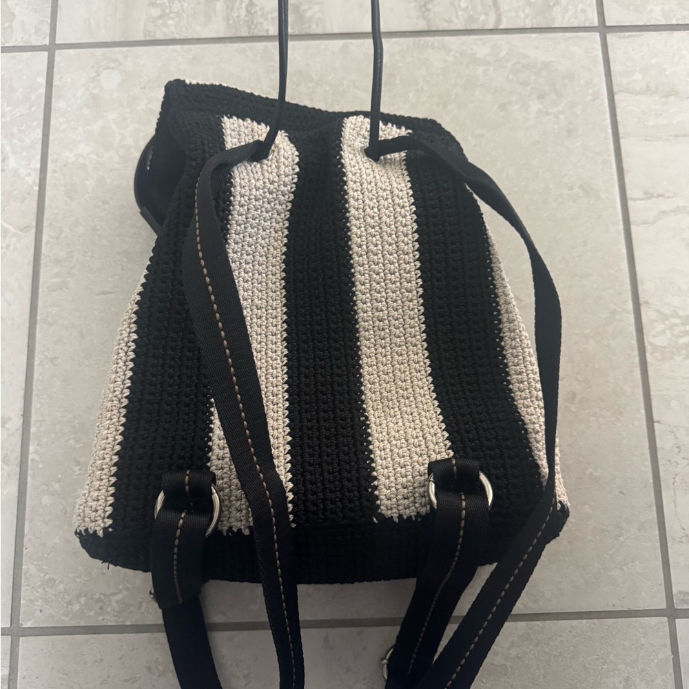 The Sak Black and White Striped Sayulita crochet Backpack - Picture 7 of 16